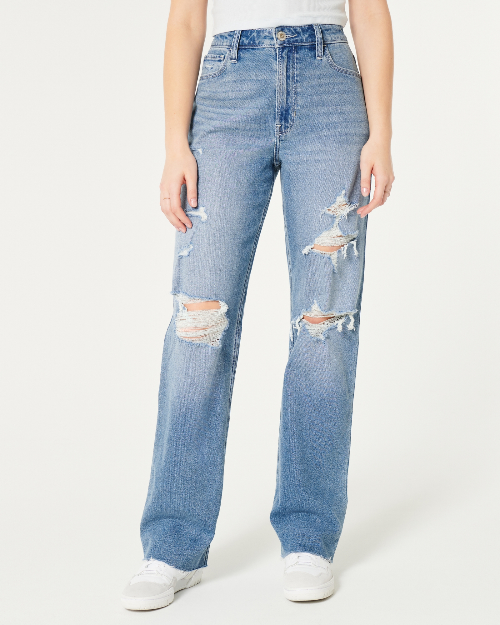 Pacsun Blue Mom Jeans Size 23 Ripped High Waist Rise Relaxed Leg Distressed  Jean