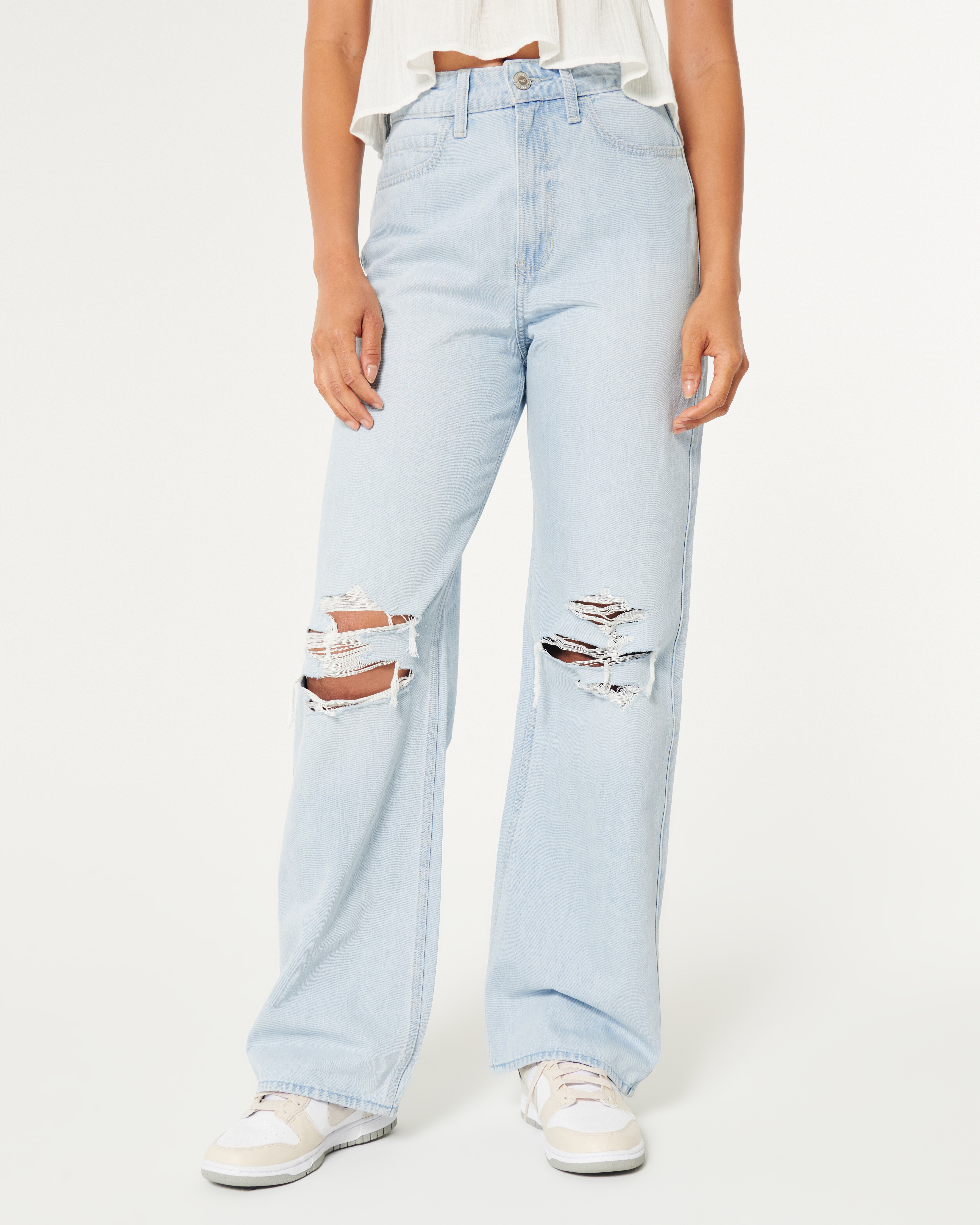 Ultra High-Rise Ripped Light Wash Baggy Jeans