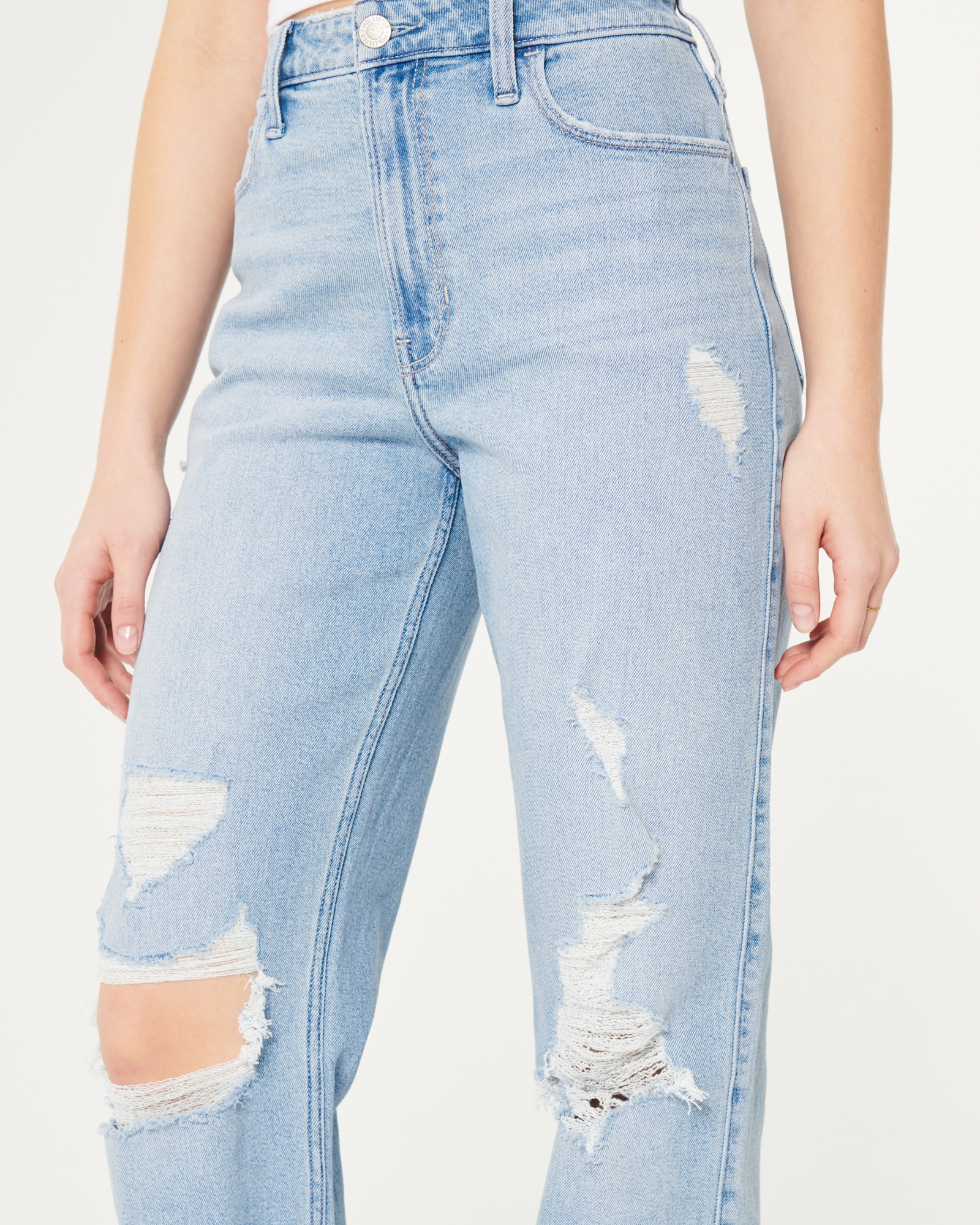 Women's Ultra High-Rise Distressed Medium Wash Dad Jeans