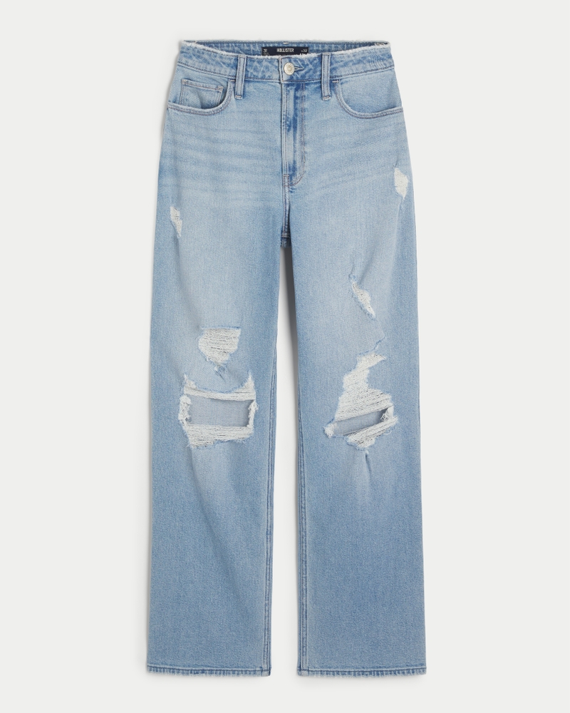 Women's Ultra HighRise Ripped Light Wash Dad Jeans Women's Bottoms