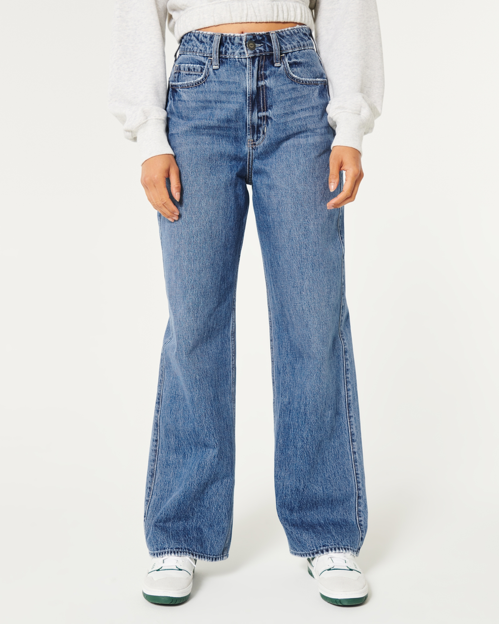 Women's Ultra High-Rise Medium Dark Wash Baggy Jeans, Women's Sale