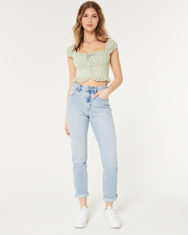 Hollister curvy ultra high rise mom jeans light wash distressed size 7S -  $28 - From Krista