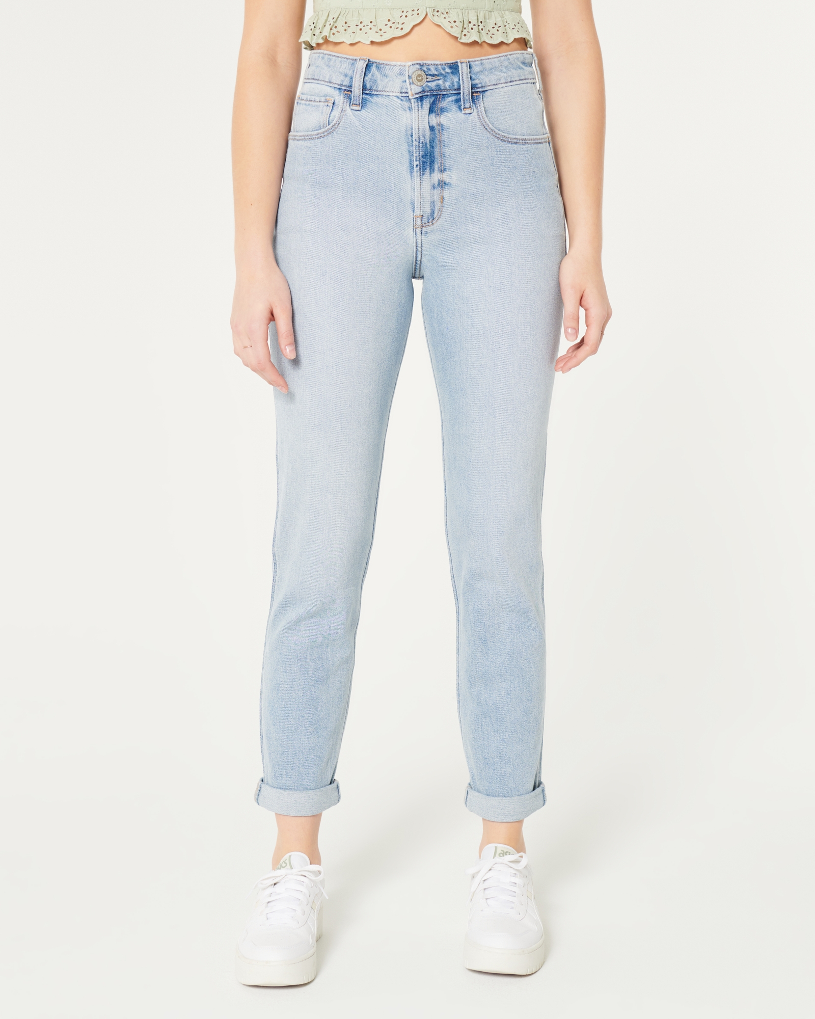 Hollister Mom Jeans Size 0R Medium Wash Distressed Cuffed Hem Ultra High  Rise - $24 - From Kathleen