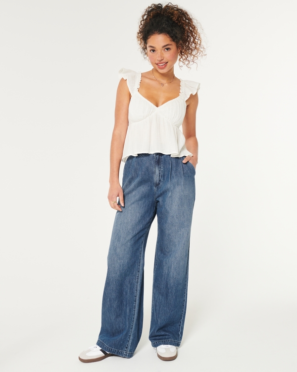 Hollister Livvy Ultra High-Rise Lightweight Wide-Leg Jeans, Medium Wash