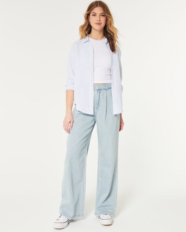 Baggy/pantalon femme, bas évasé et taille basse, 100% coton vert kaki,  Molecule