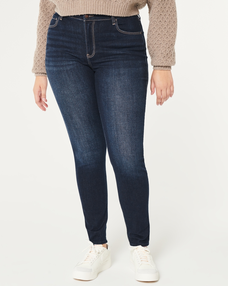 Curvy High-Rise Ripped Medium Wash Super Skinny Jeans