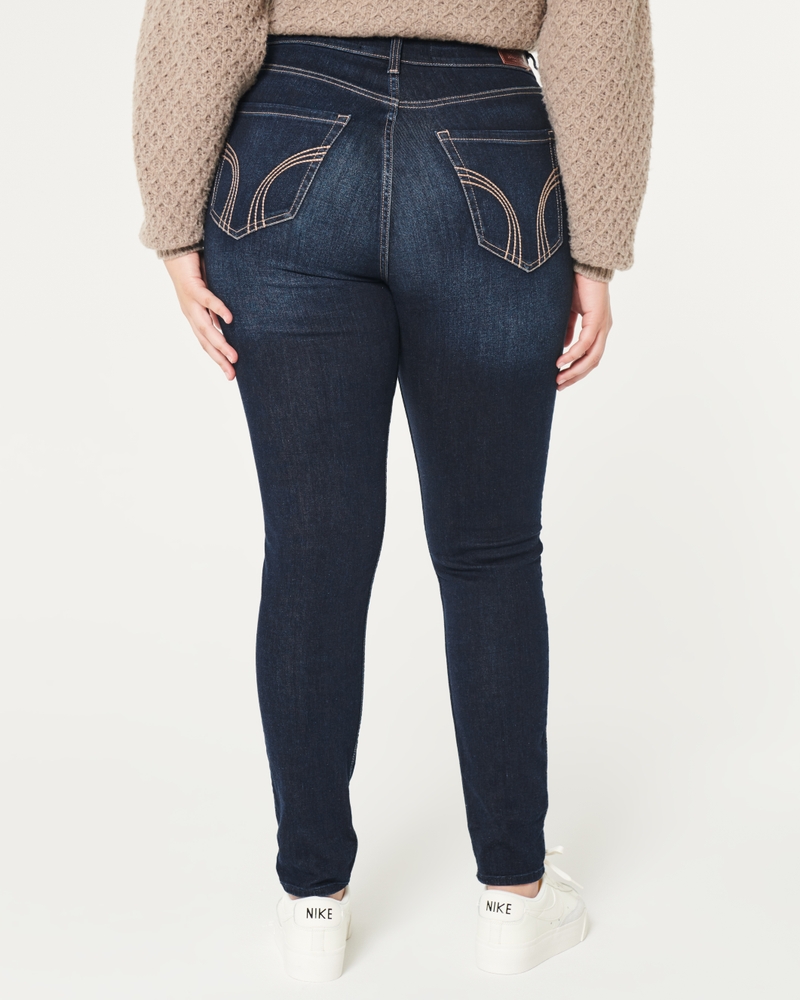 Curvy High-Rise Ripped Medium Wash Super Skinny Jeans