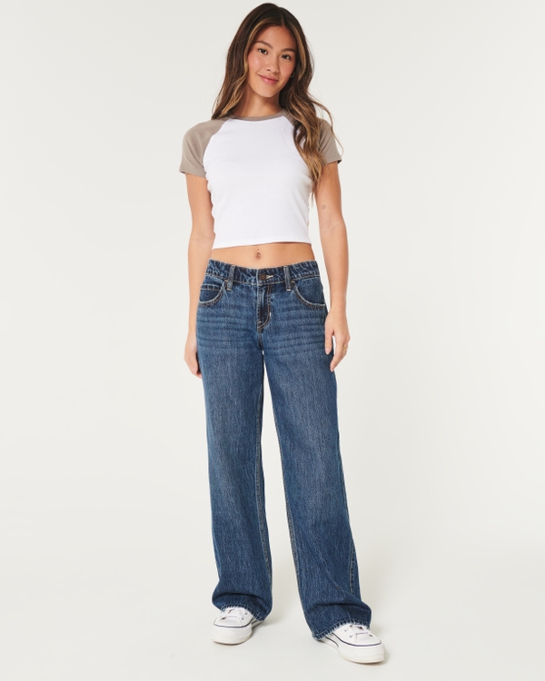 Low-Rise Dark Wash Baggy Jeans