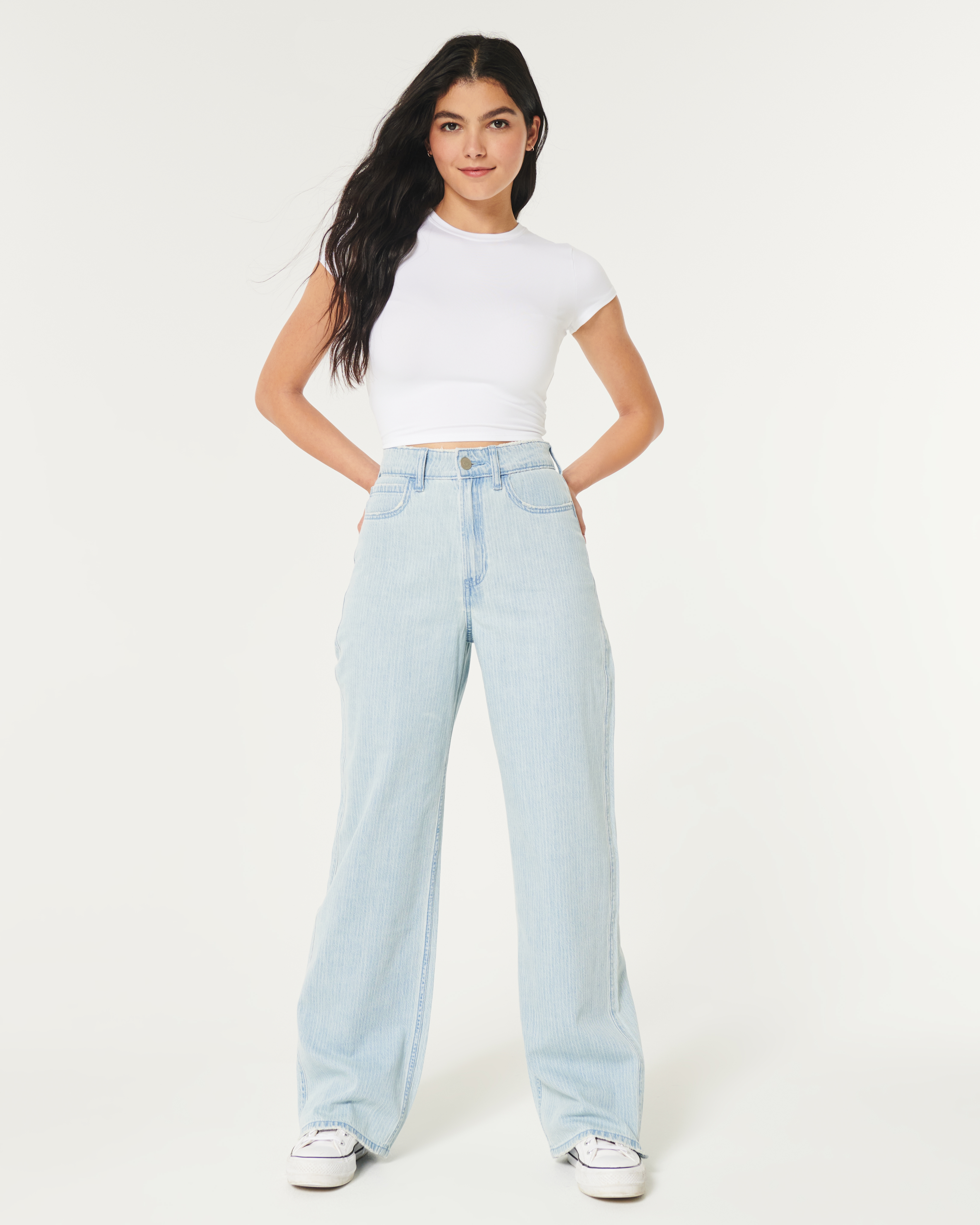 Ultra High-Rise Lightweight Light Wash Striped Baggy Jeans
