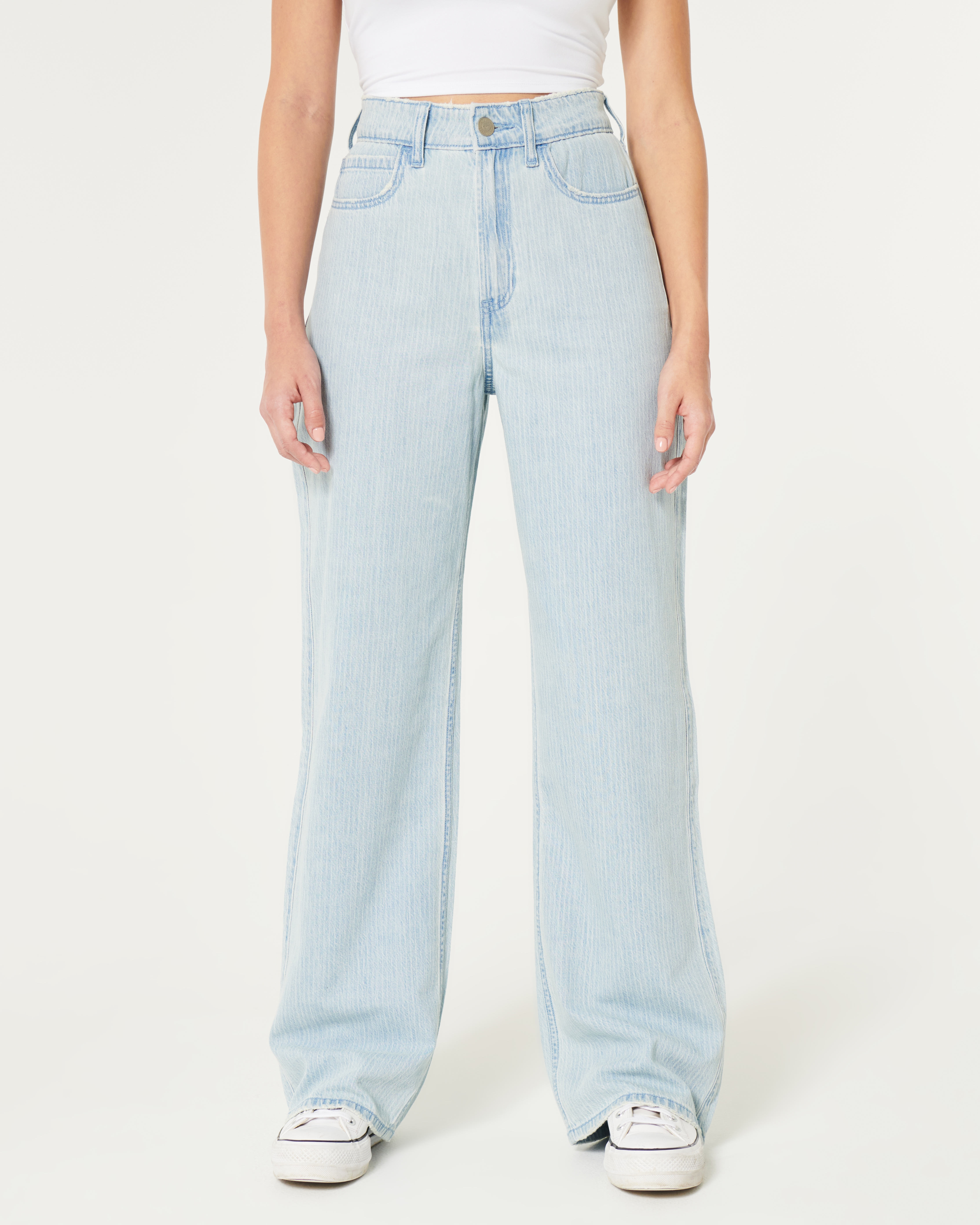 Ultra High-Rise Lightweight Light Wash Striped Baggy Jeans