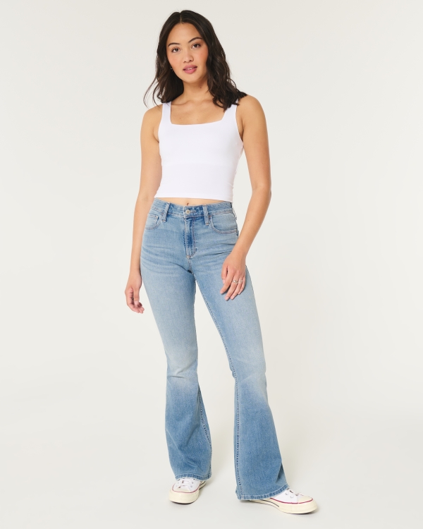 Curvy High-Rise Medium Wash Flare Jeans, Medium Wash