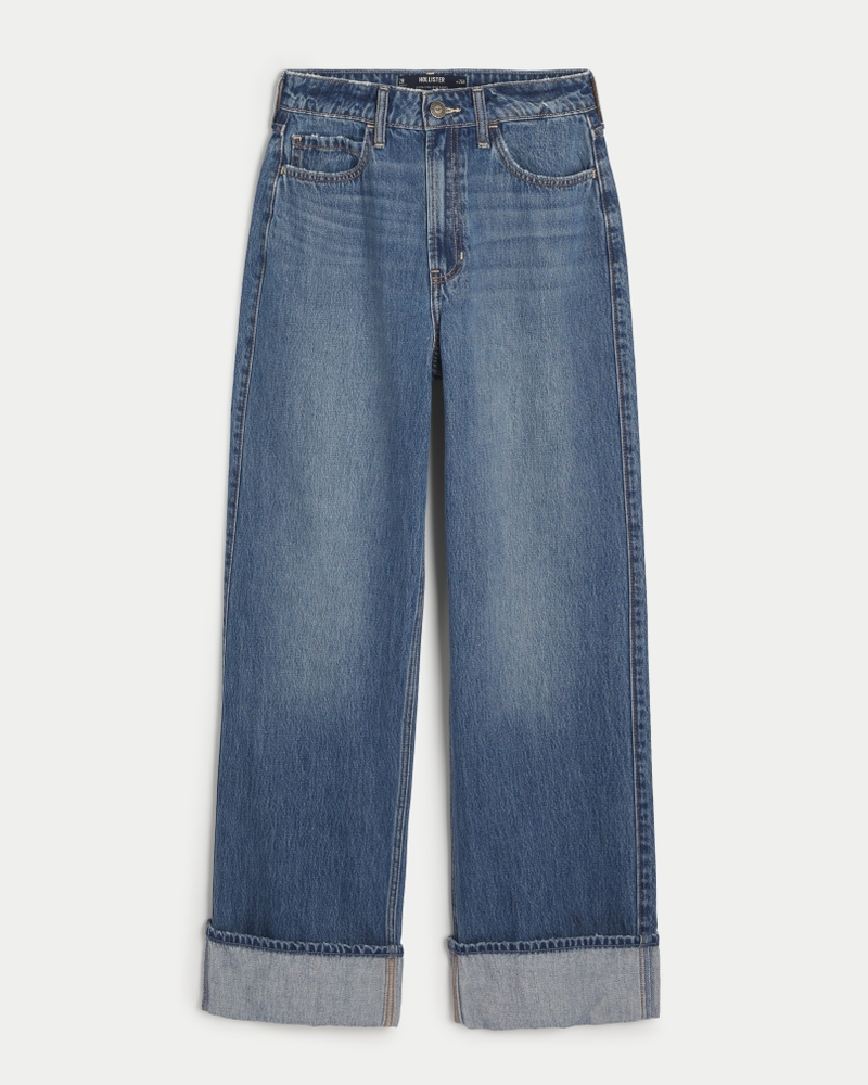 Ultra High-Rise Medium Wash Cuffed Baggy Jeans