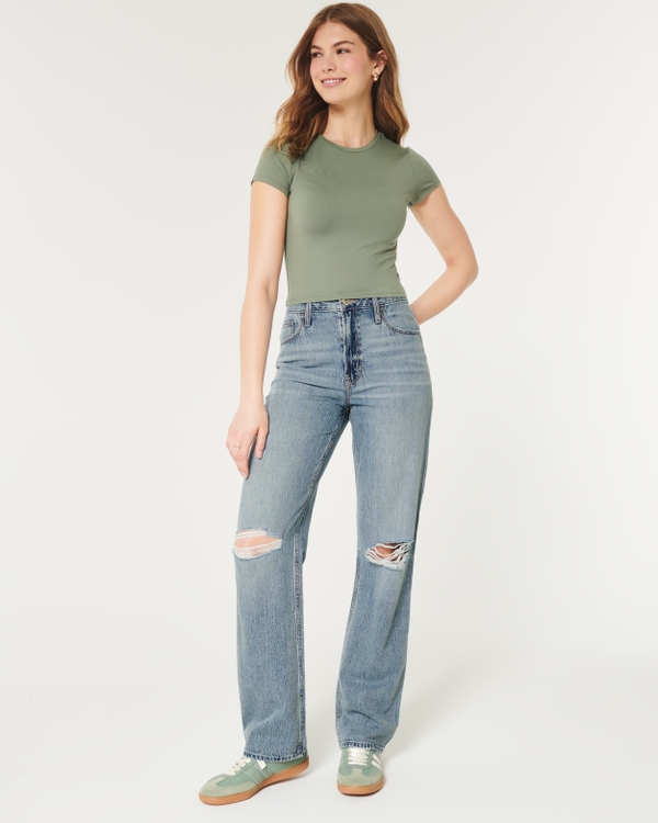 Women's Ultra High-Rise Olive Green Cargo Dad Jeans, Women's Clearance