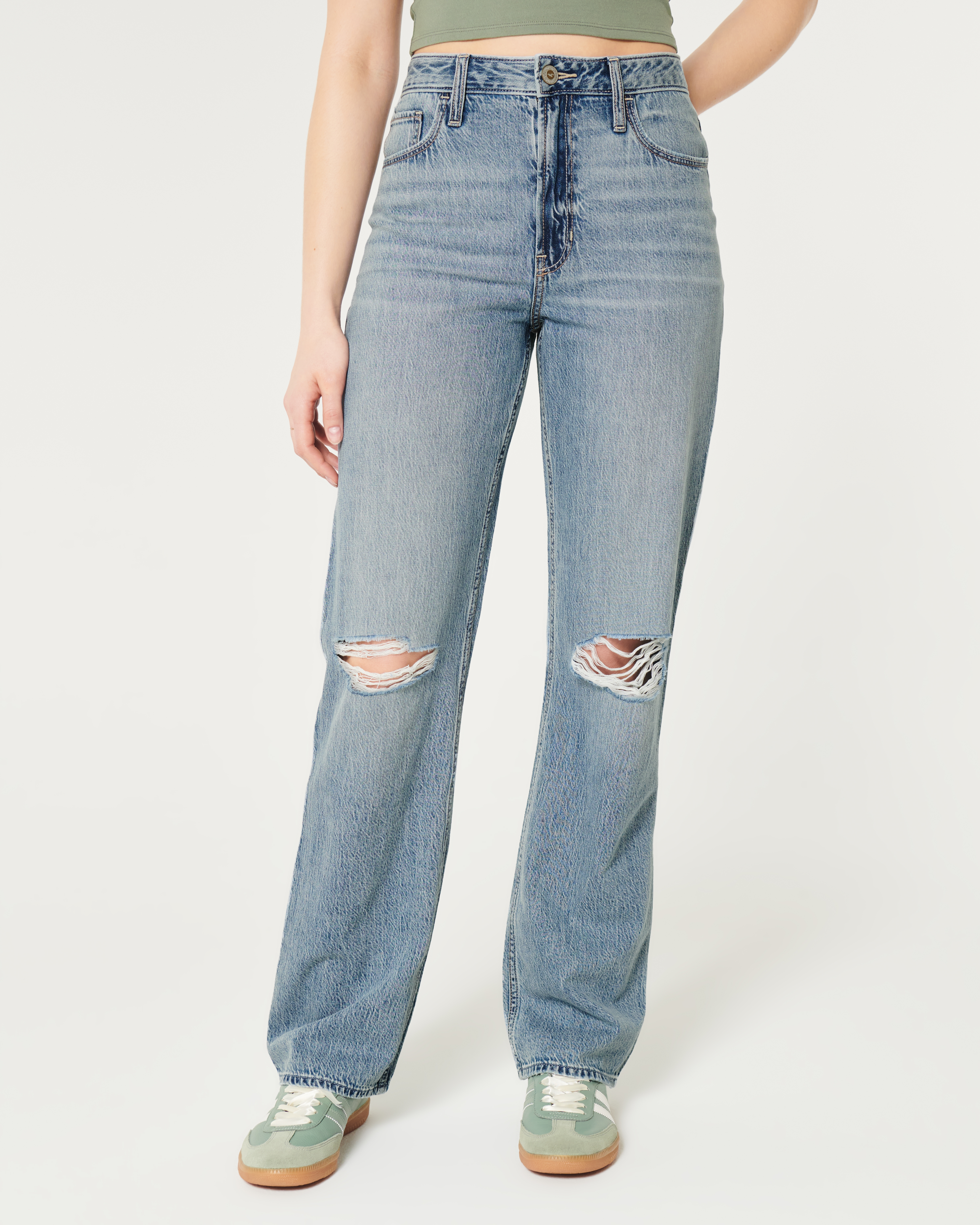 Ultra High-Rise Lightweight Medium Wash Ripped Dad Jeans