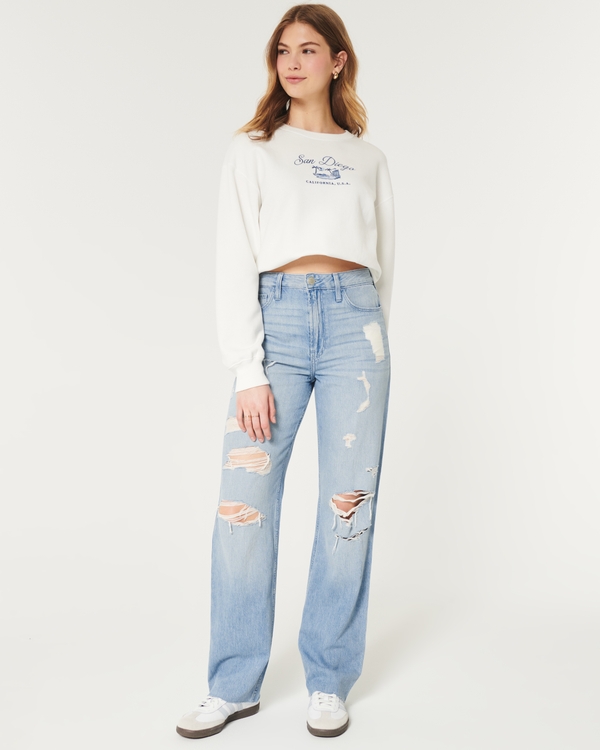 Ultra High-Rise Lightweight Light Wash Ripped Dad Jeans, Light Ripped Wash