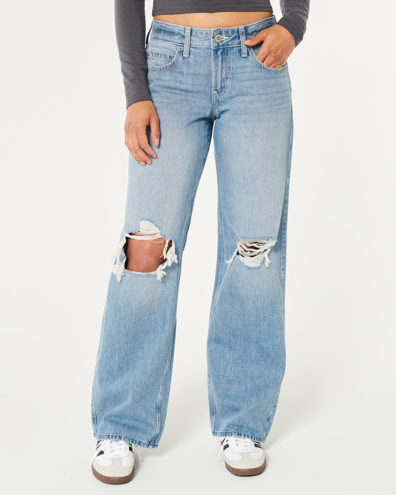 Women's Low-Rise Light Wash Ripped Baggy Jeans