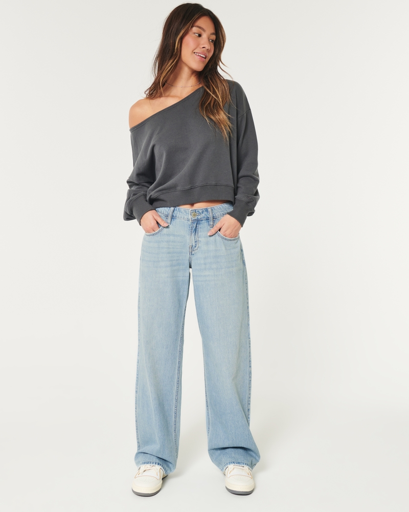 Women's Low-Rise Medium Wash Baggy Jeans