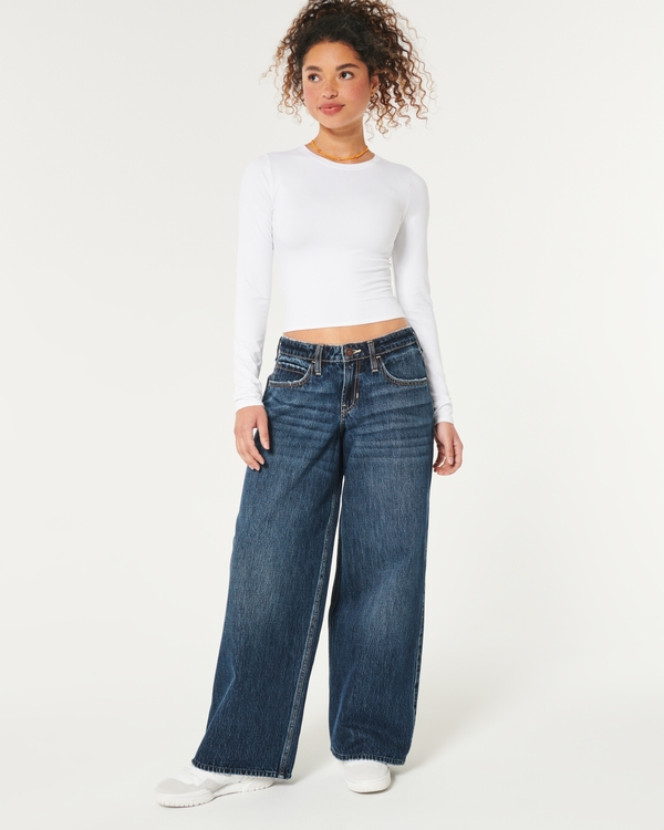 Low-Rise Dark Wash Super Baggy Jeans, Dark Wash