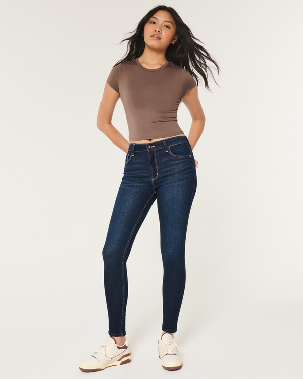 High-Rise Dark Wash Super Skinny Jeans, Dark