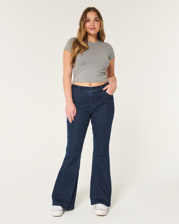 High-Rise Dark Wash Flare Jeans, Dark