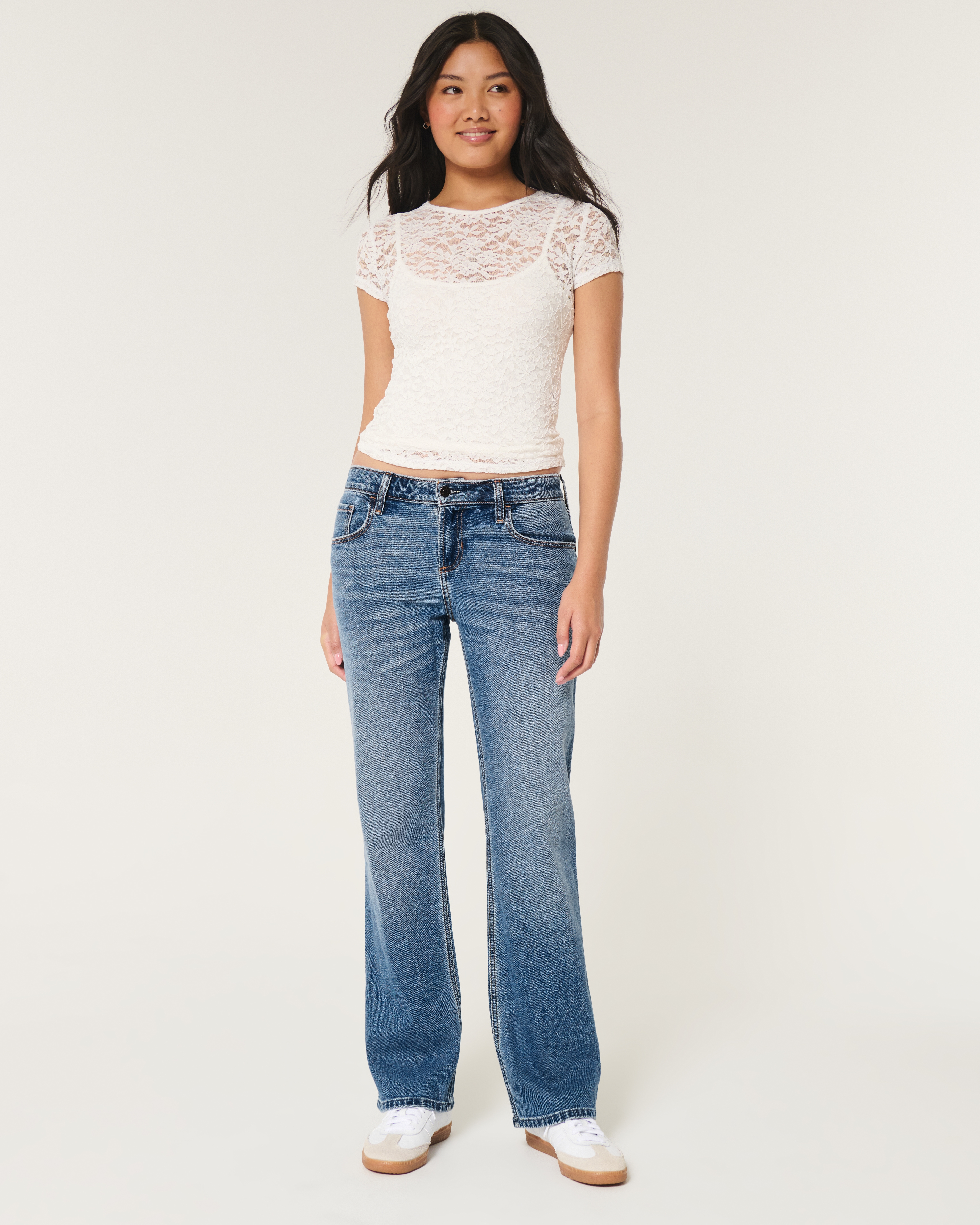Low-Rise Medium Wash Relaxed Straight Jeans