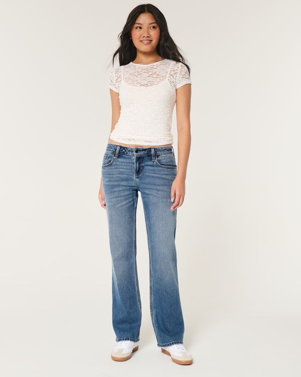 Low-Rise Medium Wash Relaxed Straight Jeans, Medium Wash