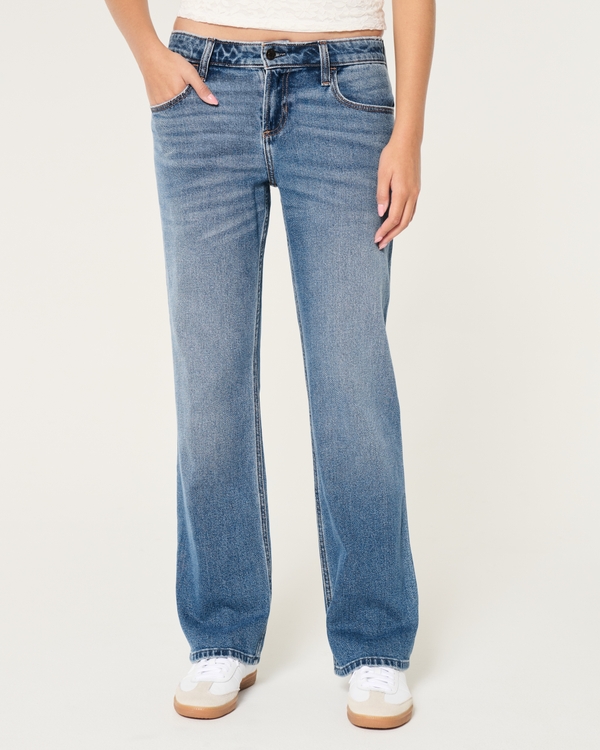 Low-Rise Medium Wash Relaxed Straight Jeans, Medium Wash view 2