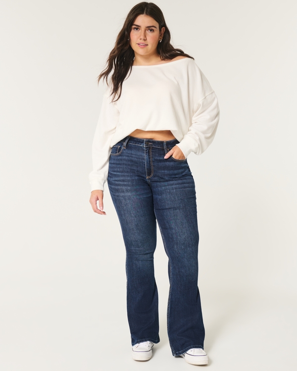 Curvy High-Rise Dark Wash Flare Jeans, Dark Rinse