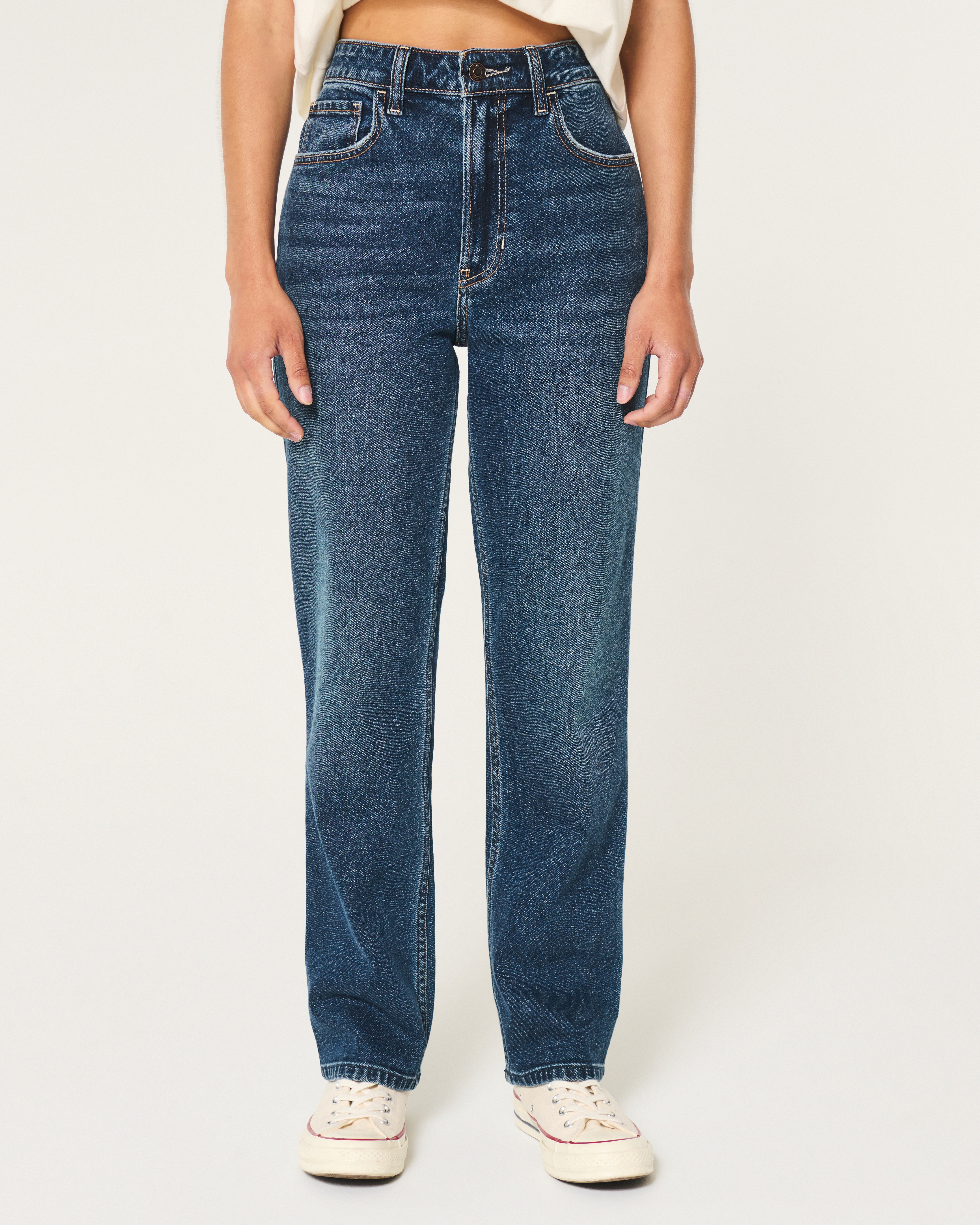 ★★ ★★ Women's 90s Straight Fit Dark Blue Deni Women's Ultra High-Rise Dark Wash 90s Straight Jeans