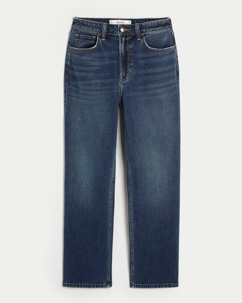 ★★ ★★ Women's 90s Straight Fit Dark Blue Deni Women's Ultra High-Rise Dark Wash 90s Straight Jeans