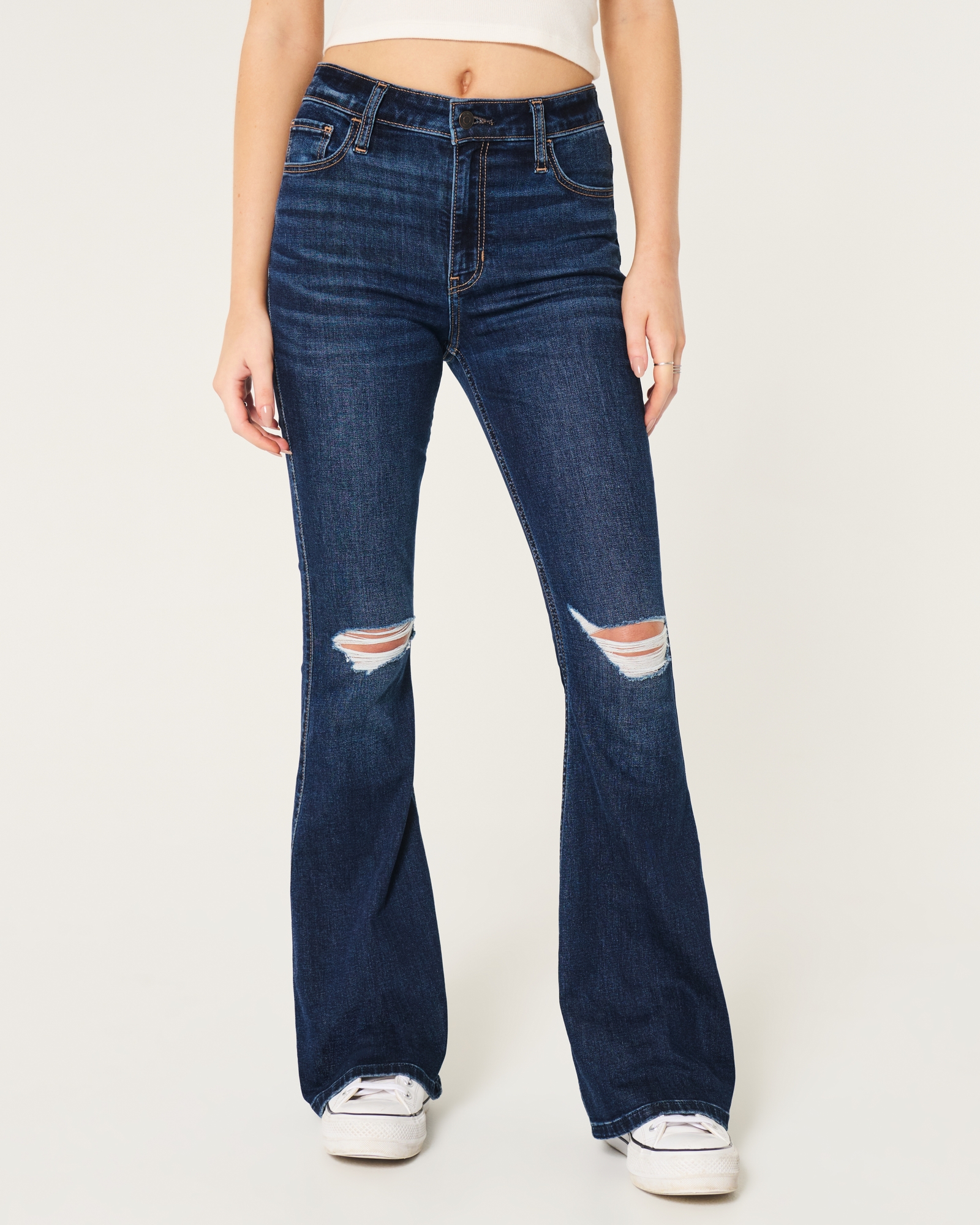 Women's High-Rise Ripped Dark Wash Flare Jeans Women's Clearance