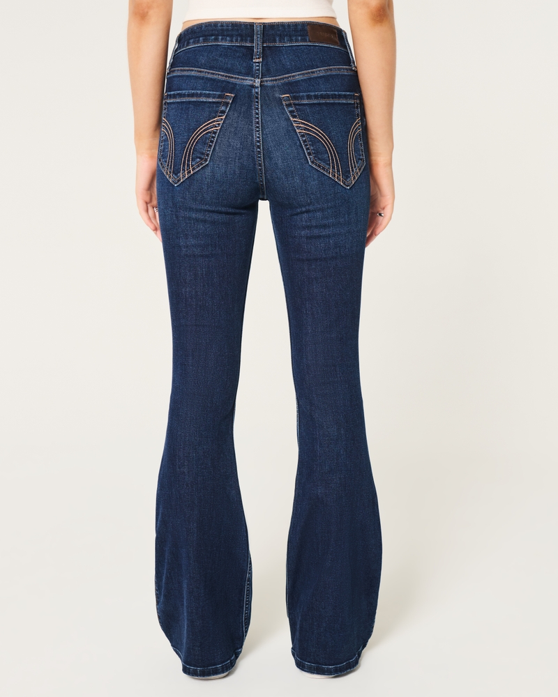 High-Rise Ripped Dark Wash Flare Jeans