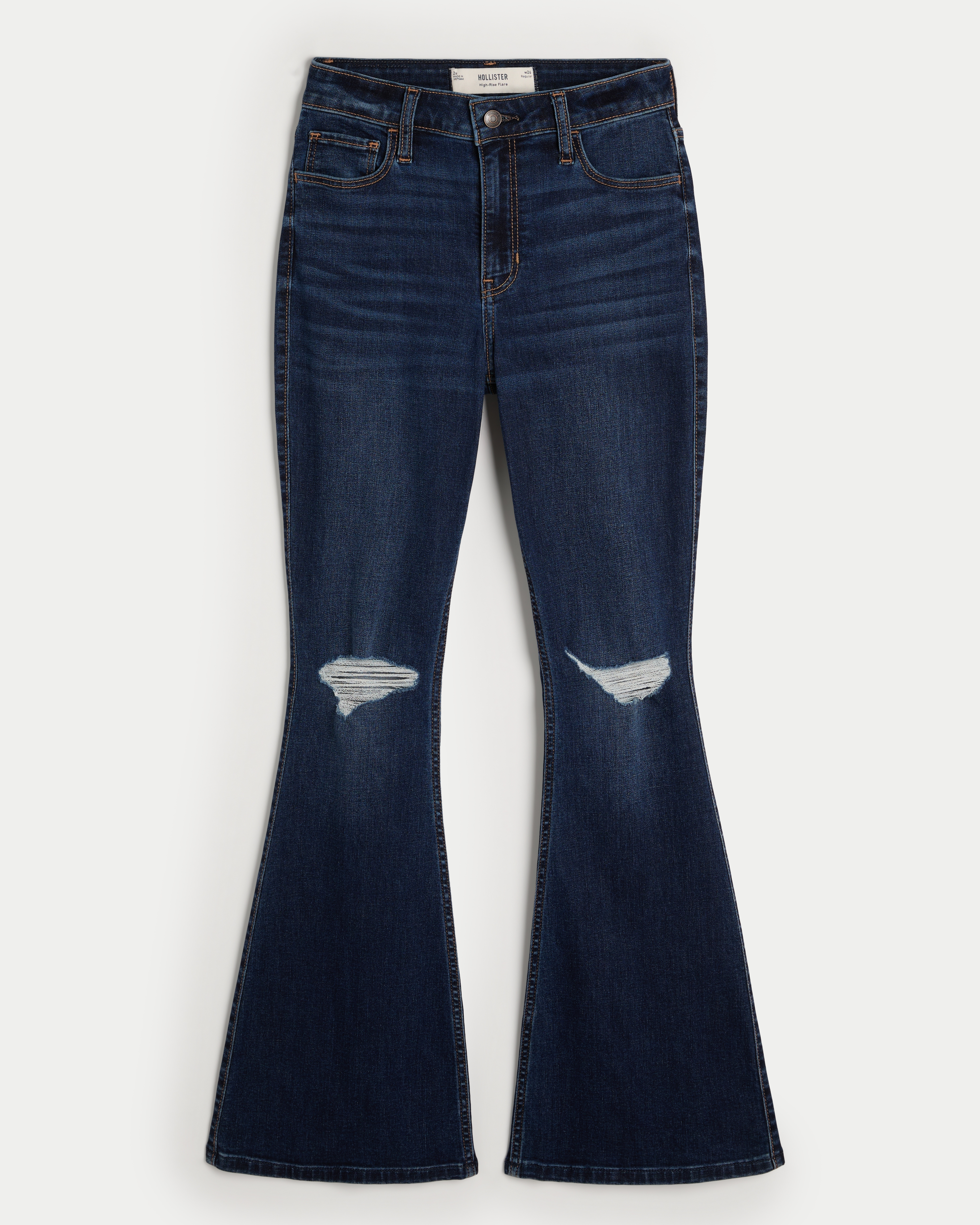 High-Rise Ripped Dark Wash Flare Jeans