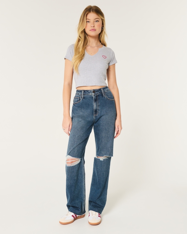 Ultra High-Rise Ripped Dark Wash Dad Jeans, Dark Ripped