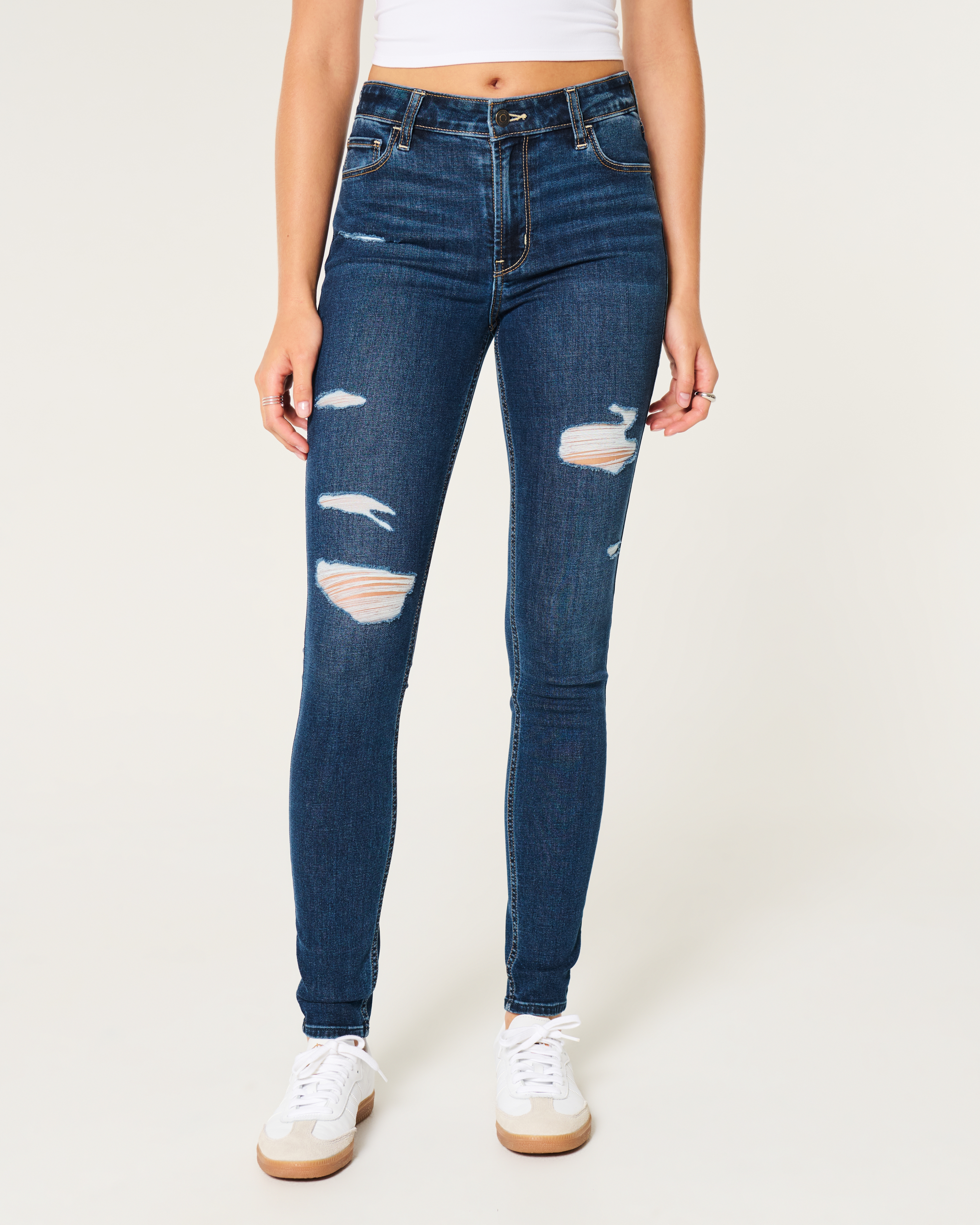 High-Rise Ripped Dark Wash Super Skinny Jeans