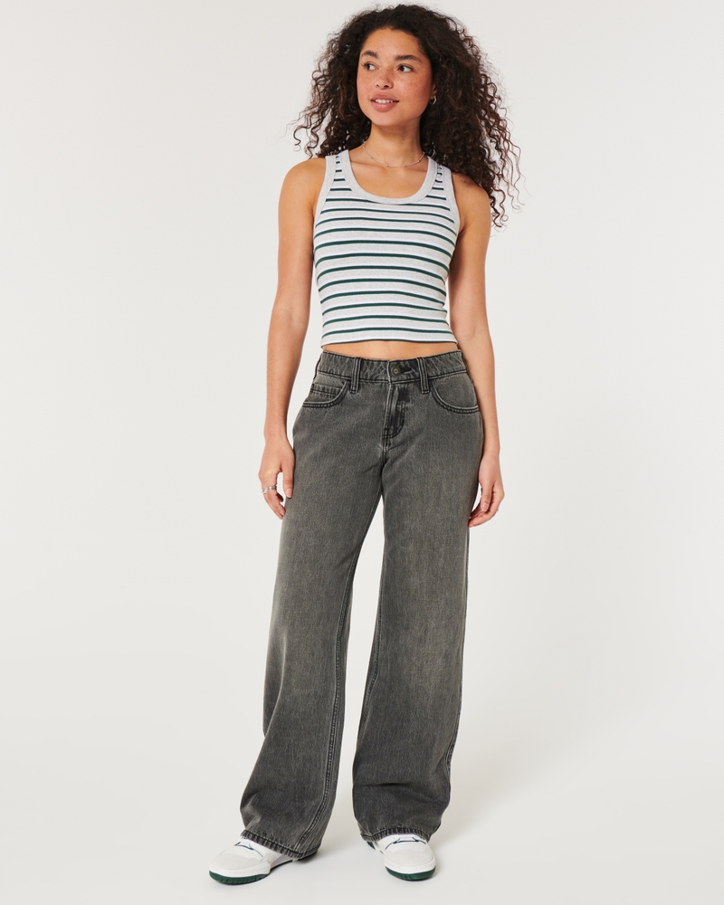 Women's Low-Rise Washed Black Baggy Jeans | Women's Bottoms | HollisterCo.com