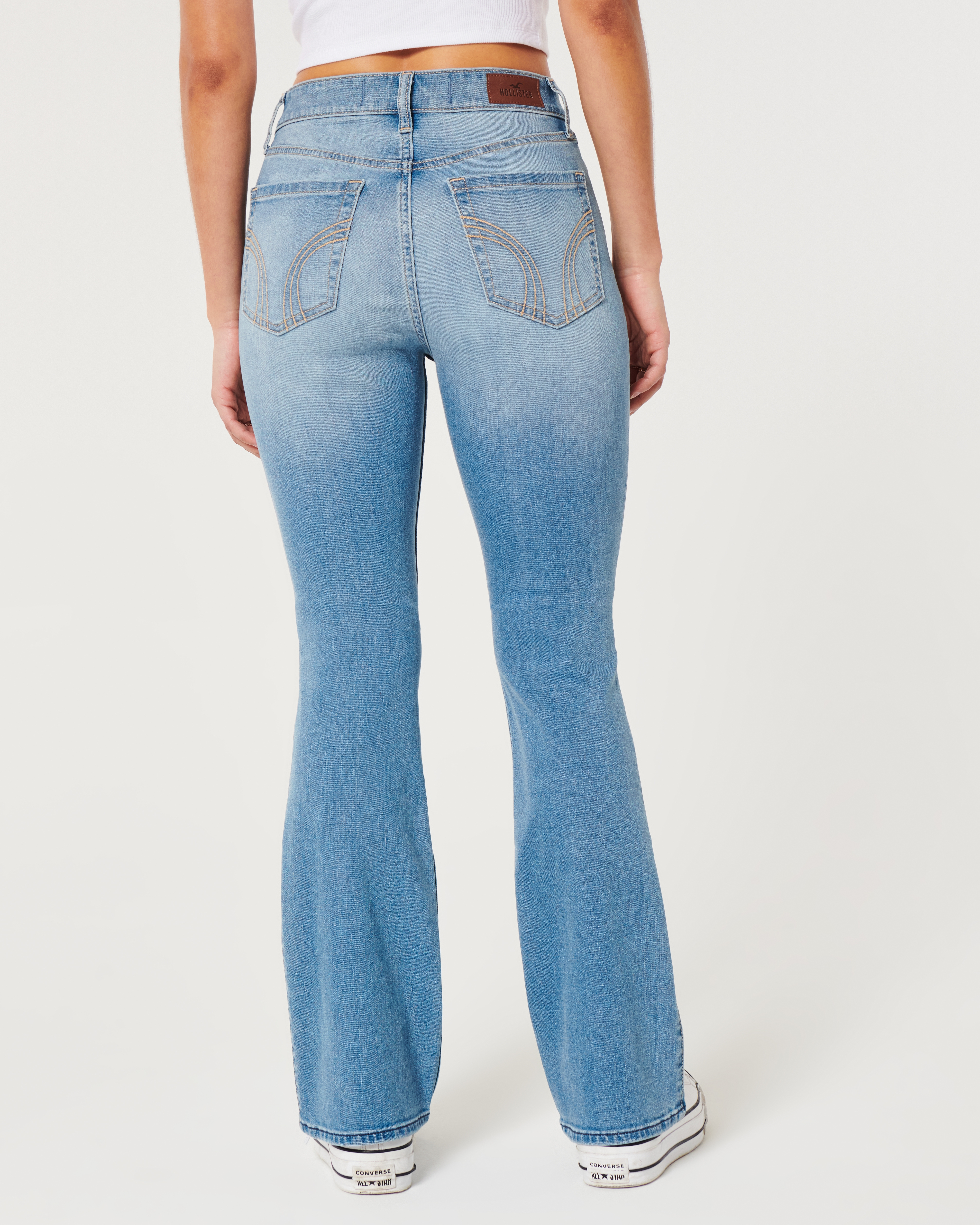 Hollister low rise flared jean in mid blue