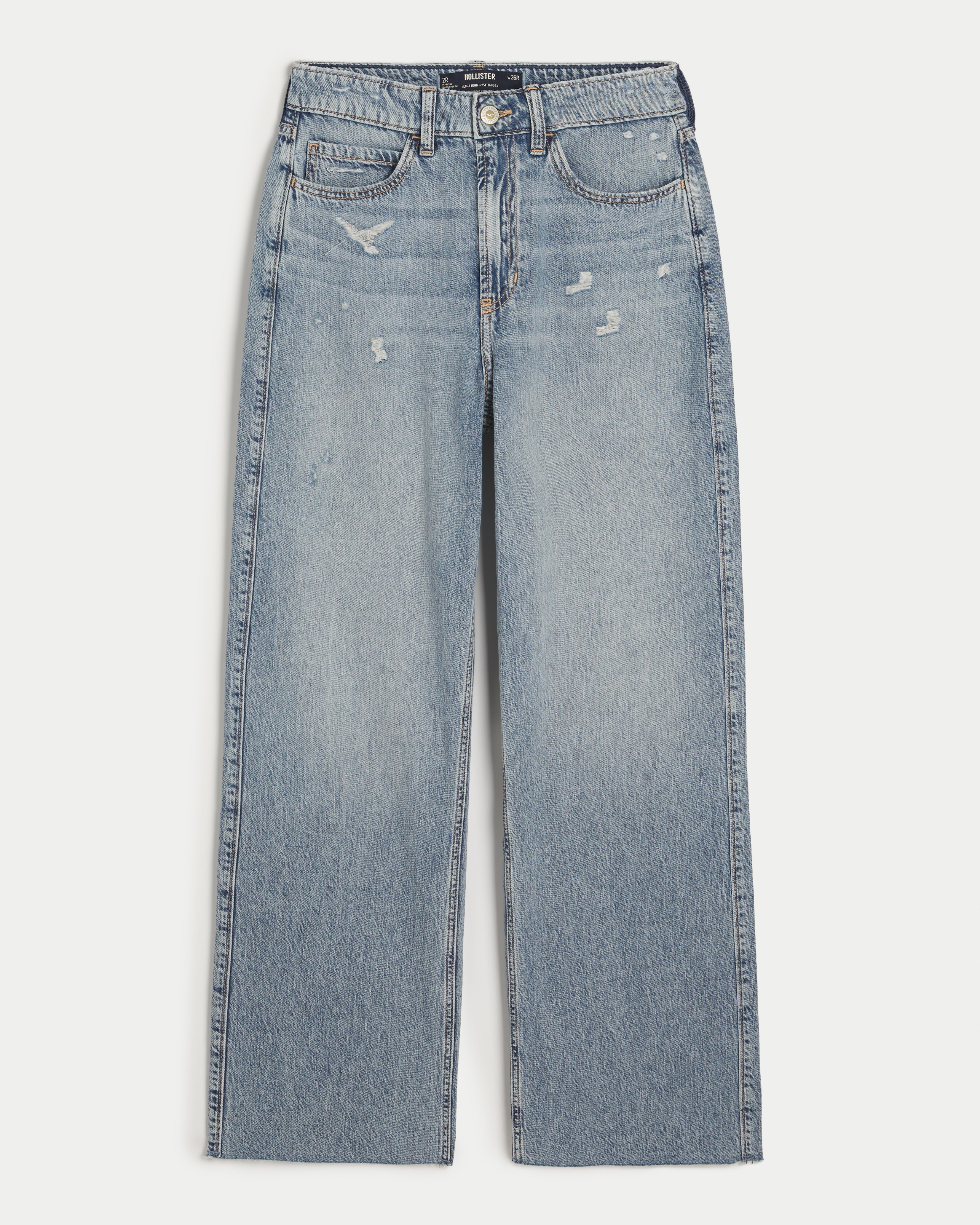 Ultra High-Rise Lightweight Ripped Medium Wash Baggy Jeans