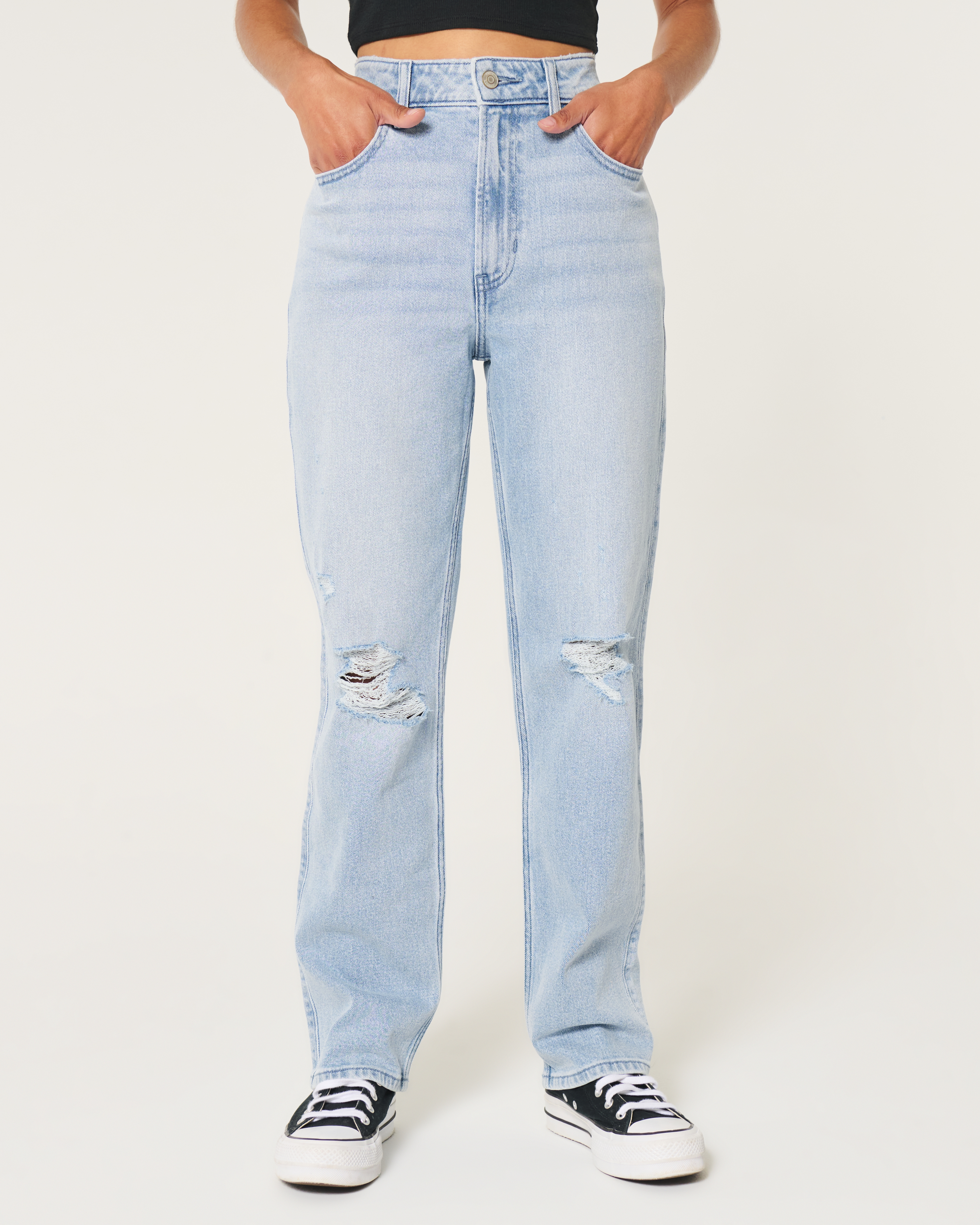 Ultra High-Rise Light Wash Ripped 90s Straight Jeans