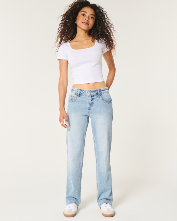 Low-Rise Light Wash Relaxed Straight Jeans, Light Medium Wash