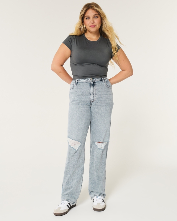 Ultra High-Rise Ripped Light Wash Dad Jeans, Light Ripped