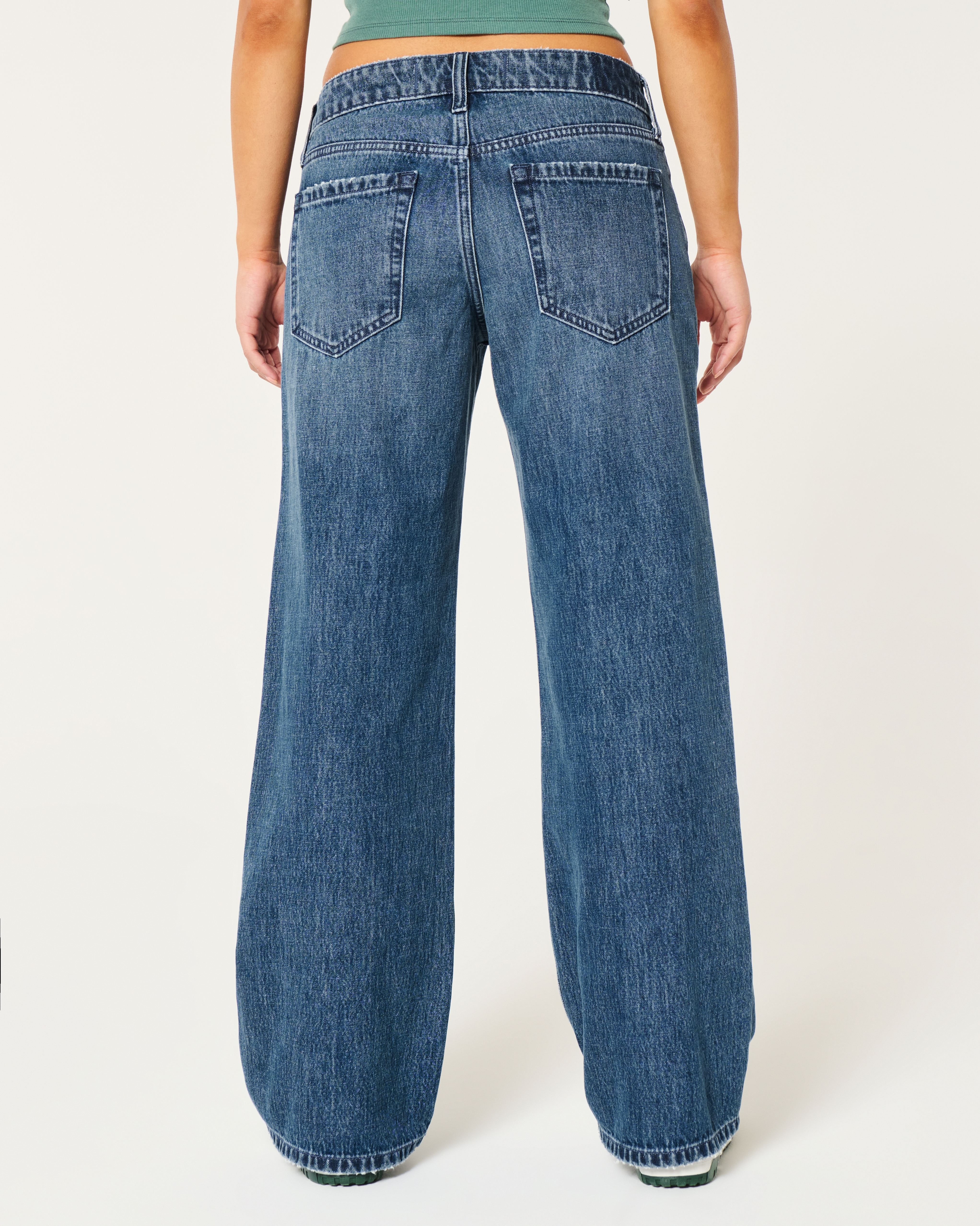 Low-Rise Ripped Dark Wash Baggy Jeans