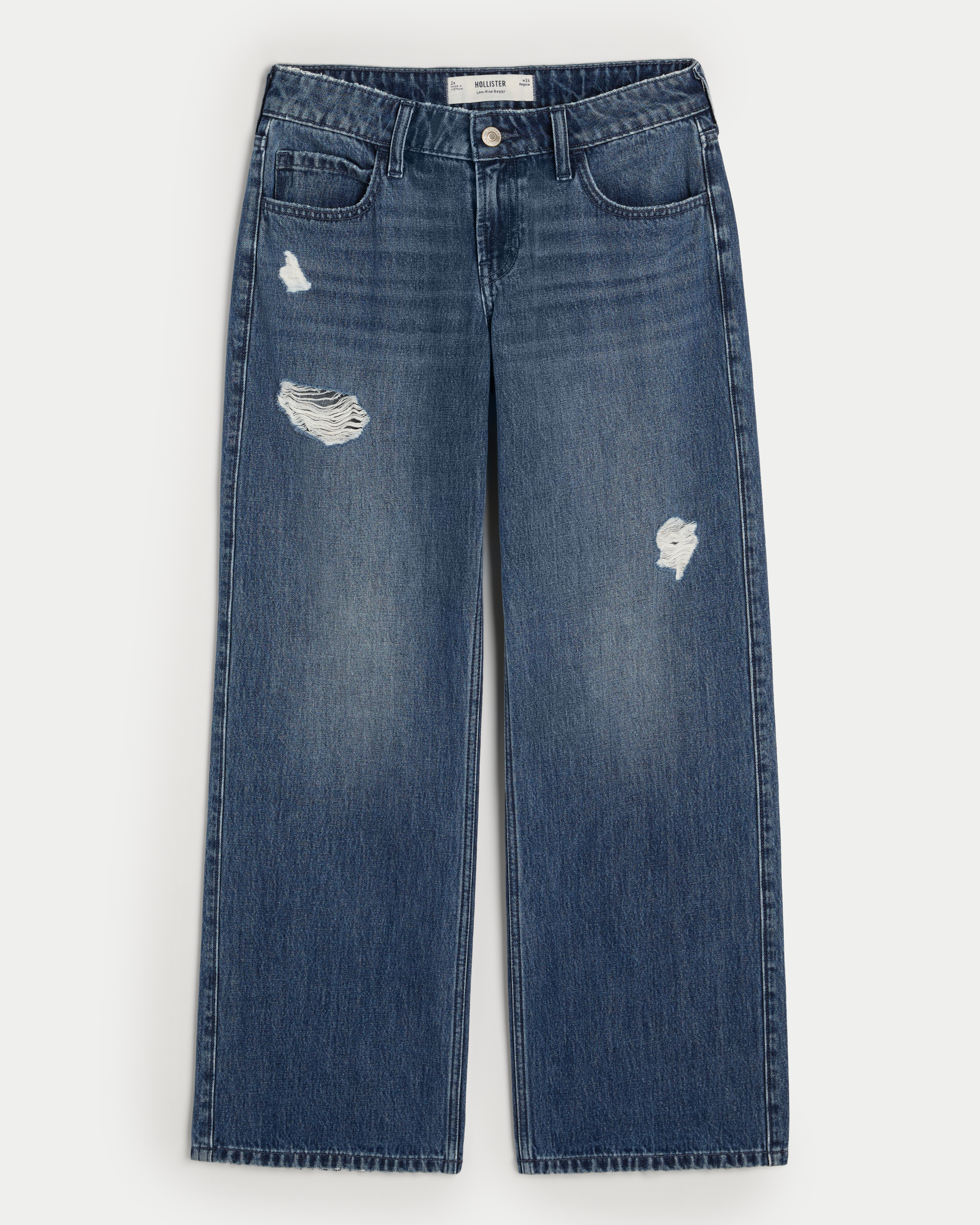 Low-Rise Ripped Dark Wash Baggy Jeans