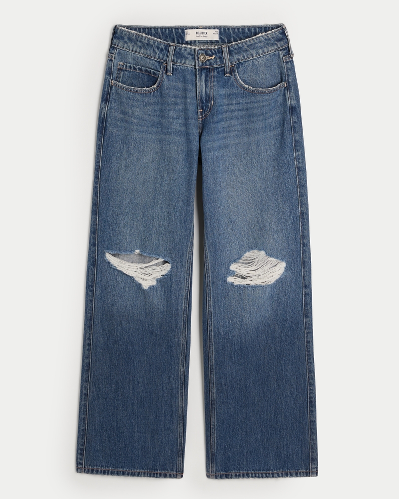 Low-Rise Ripped Medium Wash Baggy Jeans