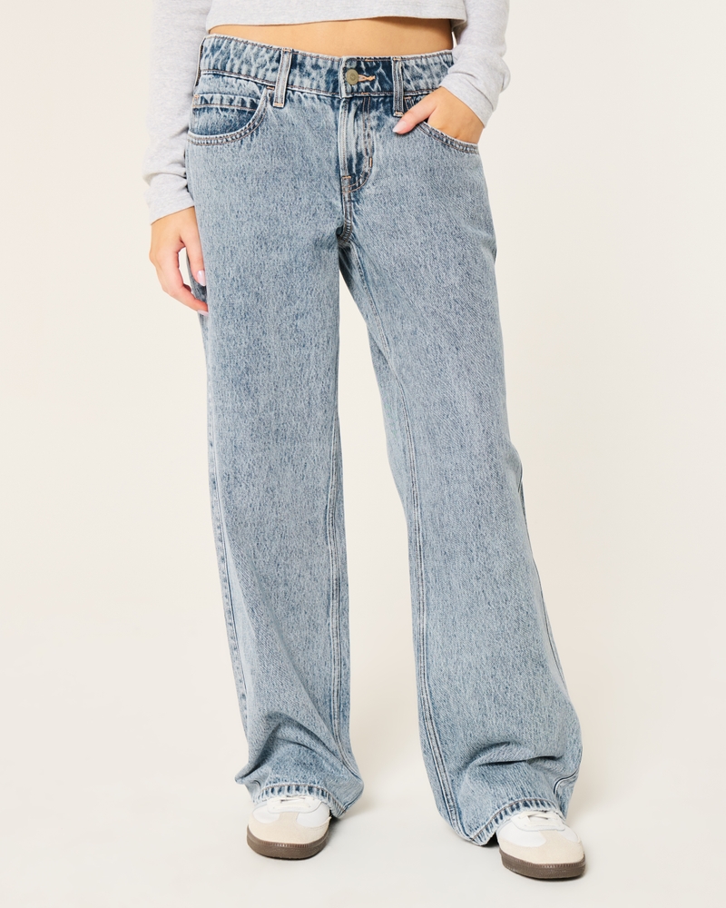 Women's Low-Rise Medium Wash Baggy Jeans Women's Clearance