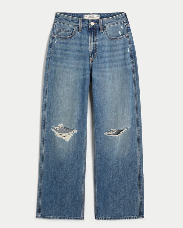 Ultra High-Rise Ripped Medium Wash Baggy Jeans, Medium Ripped