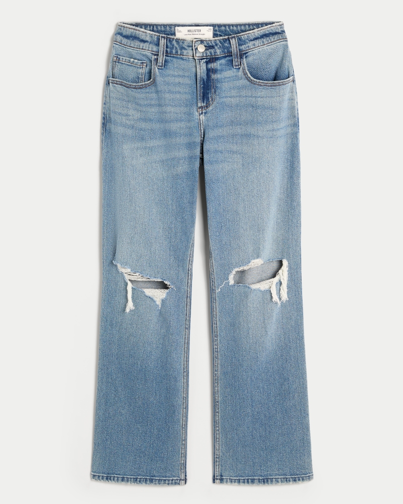 Women s Low Rise Medium Wash Ripped Relaxed Straight Jeans Women s Clearance HollisterCo