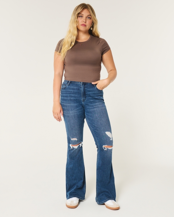 High-Rise Ripped Medium Wash Flare Jeans, Medium Ripped