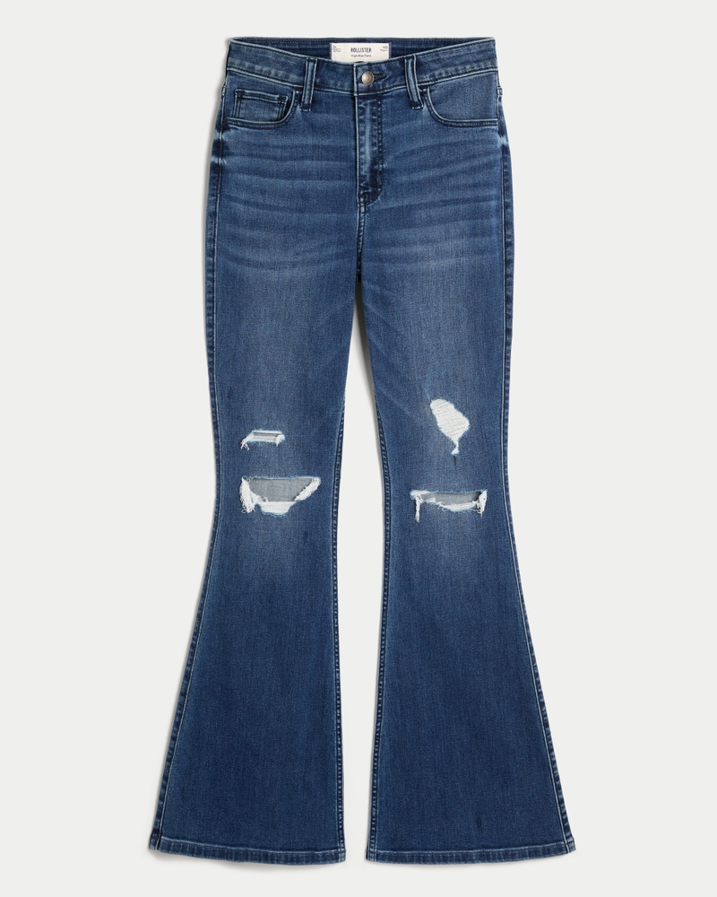 High-Rise Ripped Medium Wash Flare Jeans