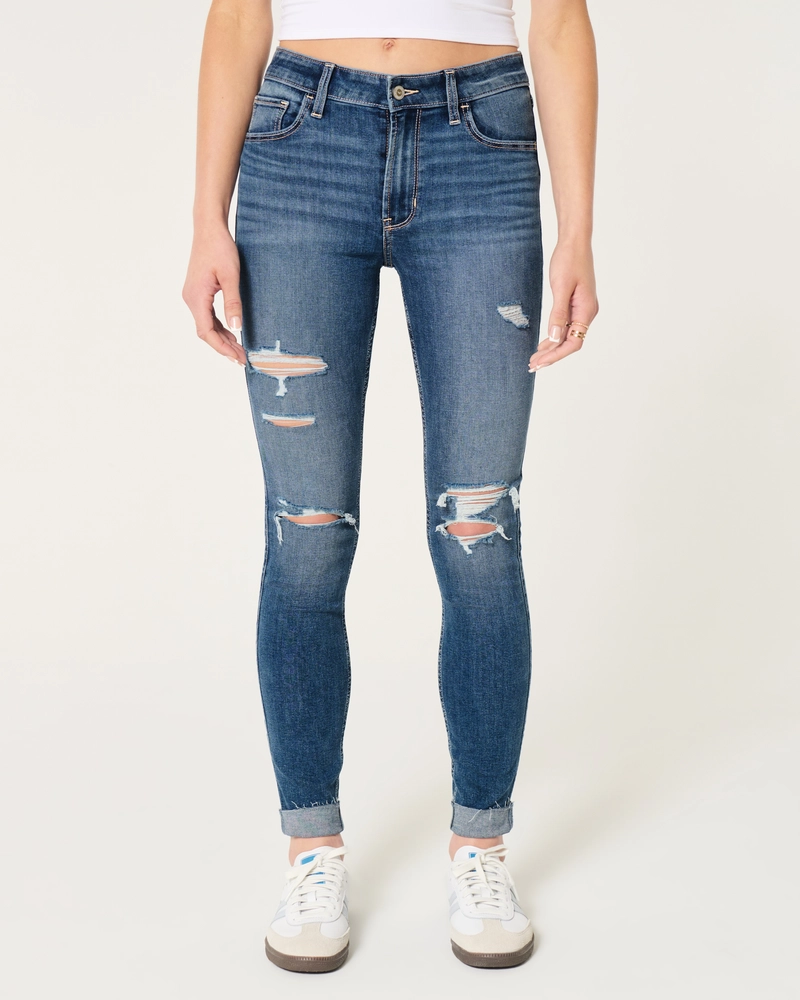 High-Rise Ripped Medium Wash Super Skinny Jeans